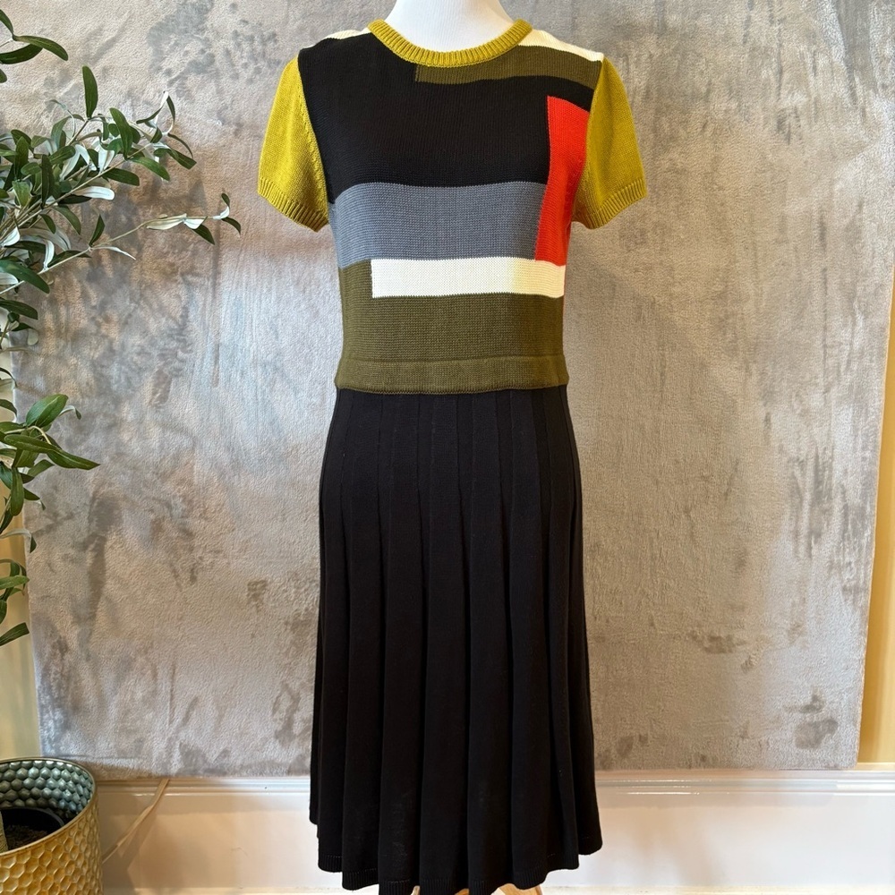 Severance Helli Colorblock Geometric Retro Mod Knit Dress Office Workwear Career